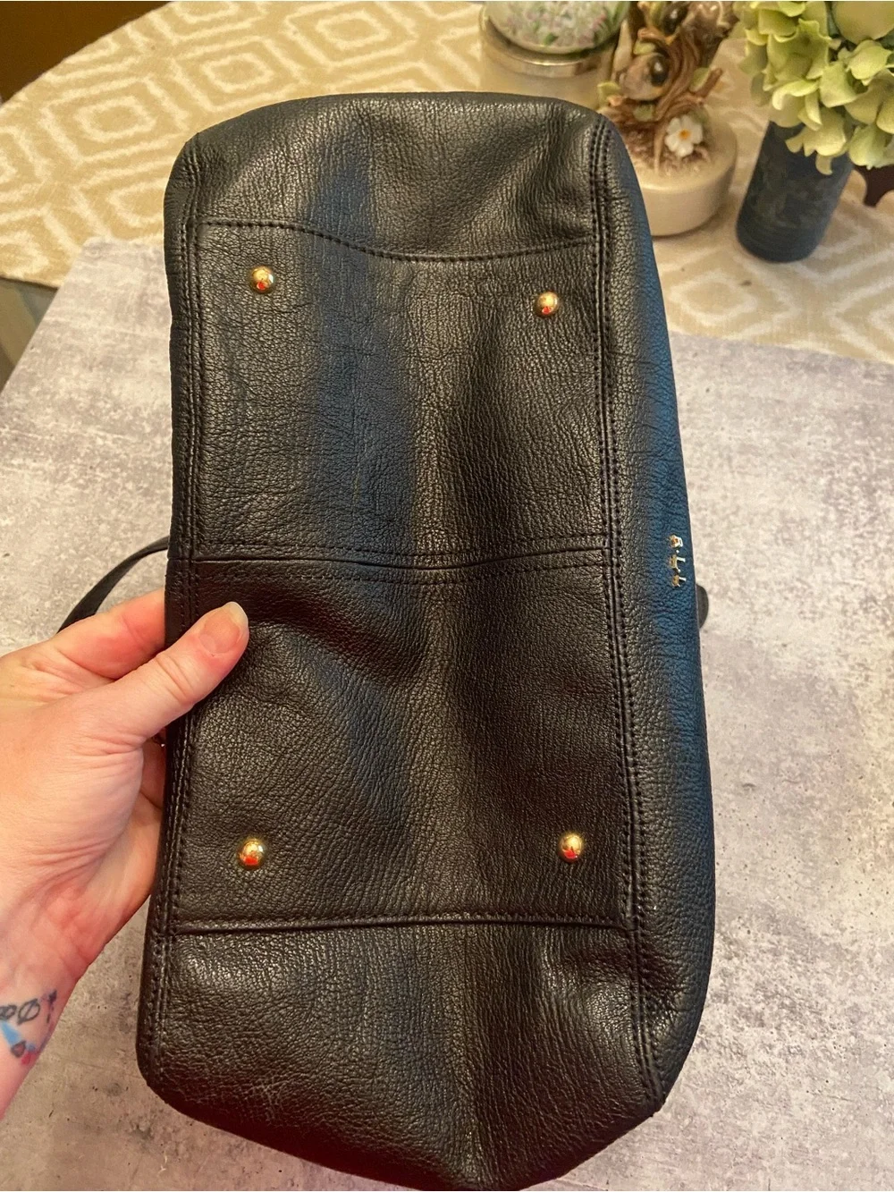 Lauren Ralph Lauren Black Leather Triple Pocket Dome Satchel